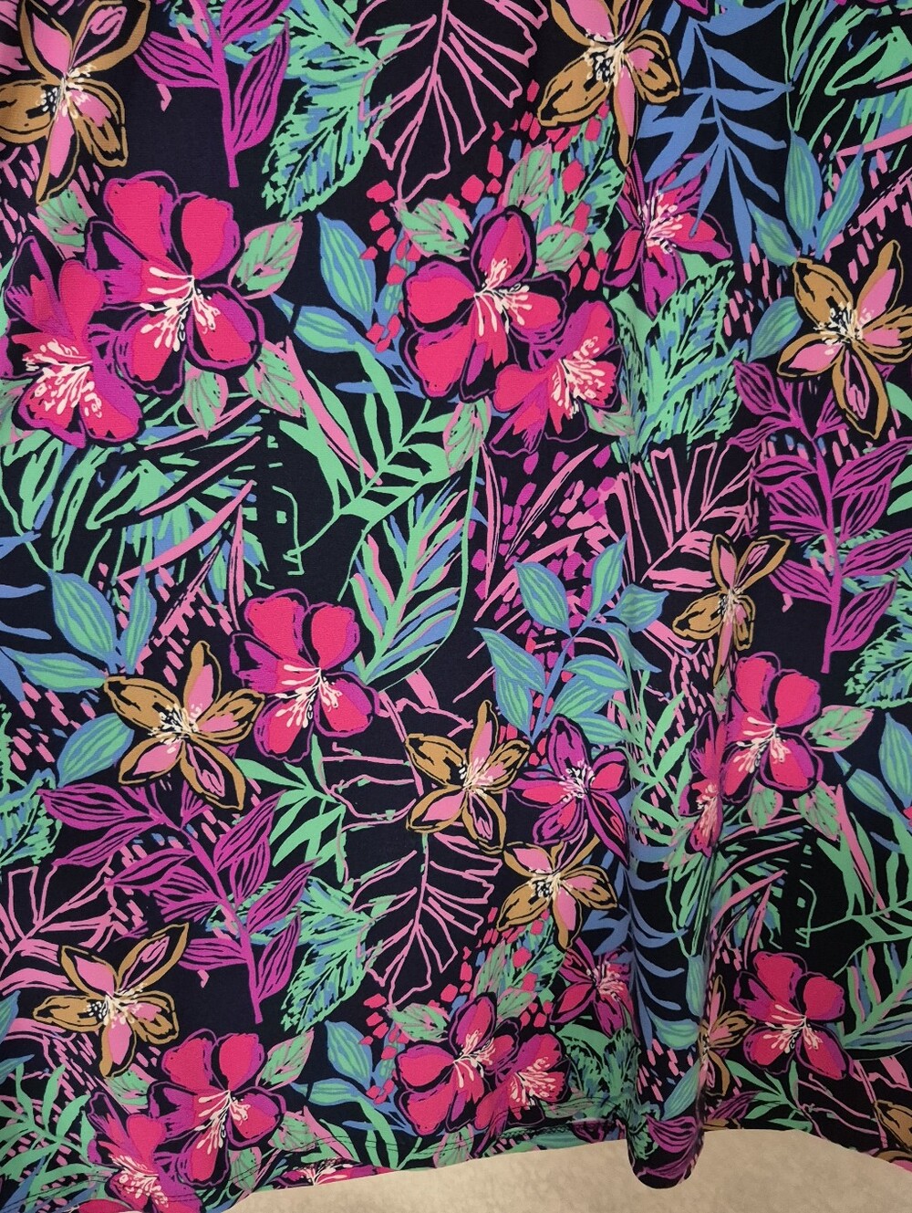Pappagallo Black Dress with Fuchsia-green Floral Multi Shift Midi Dress-Large - Picture 2 of 11